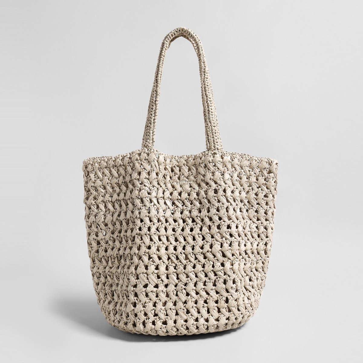 Handwoven Raffia Basket Tote – Open Weave Summer Shoulder Bag with Drawstring Pouch