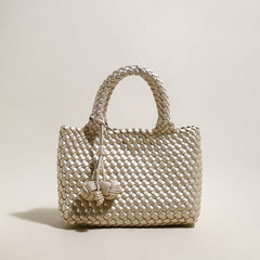 Happy Mini Woven Leather Top Handle Bag