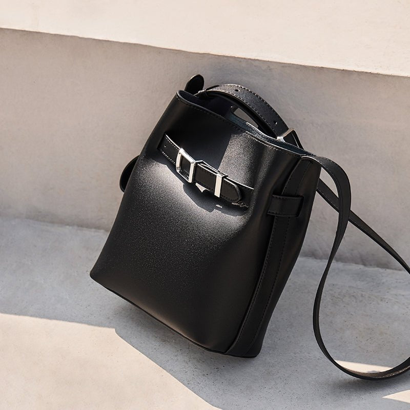 Harper Leather Belt Accent Bucket Crossbody Bag