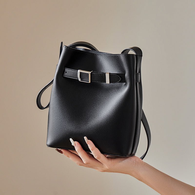Harper Leather Belt Accent Bucket Crossbody Bag