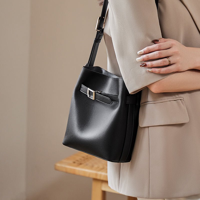 Harper Leather Belt Accent Bucket Crossbody Bag