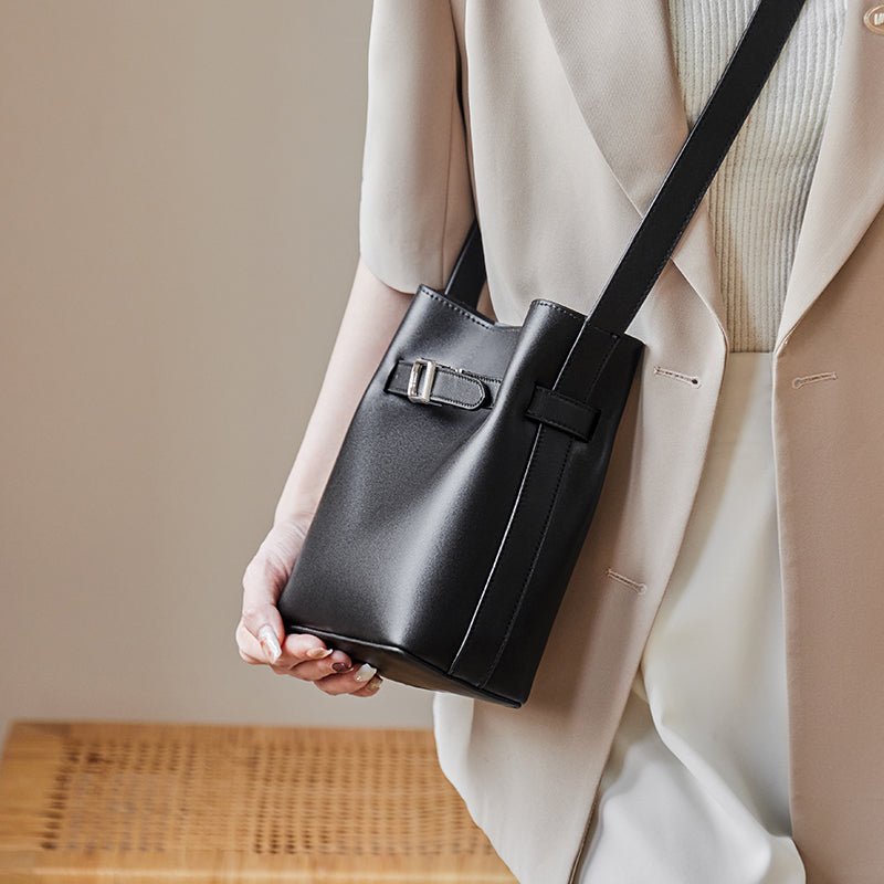 Harper Leather Belt Accent Bucket Crossbody Bag