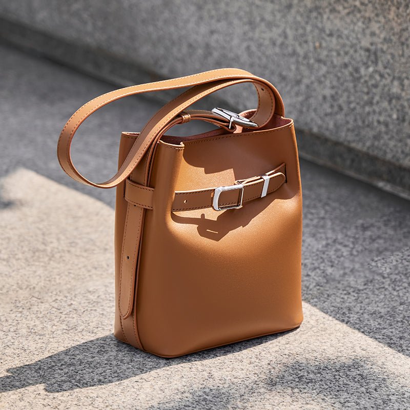 Harper Leather Belt Accent Bucket Crossbody Bag