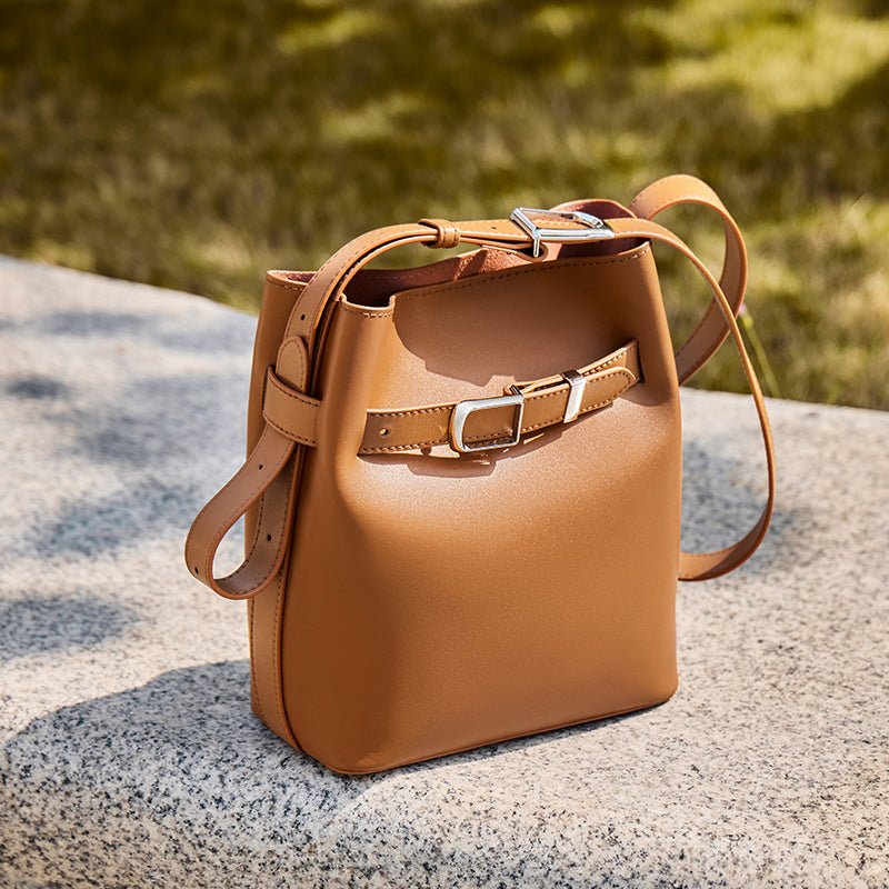Harper Leather Belt Accent Bucket Crossbody Bag
