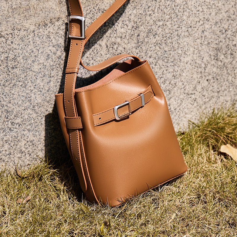 Harper Leather Belt Accent Bucket Crossbody Bag