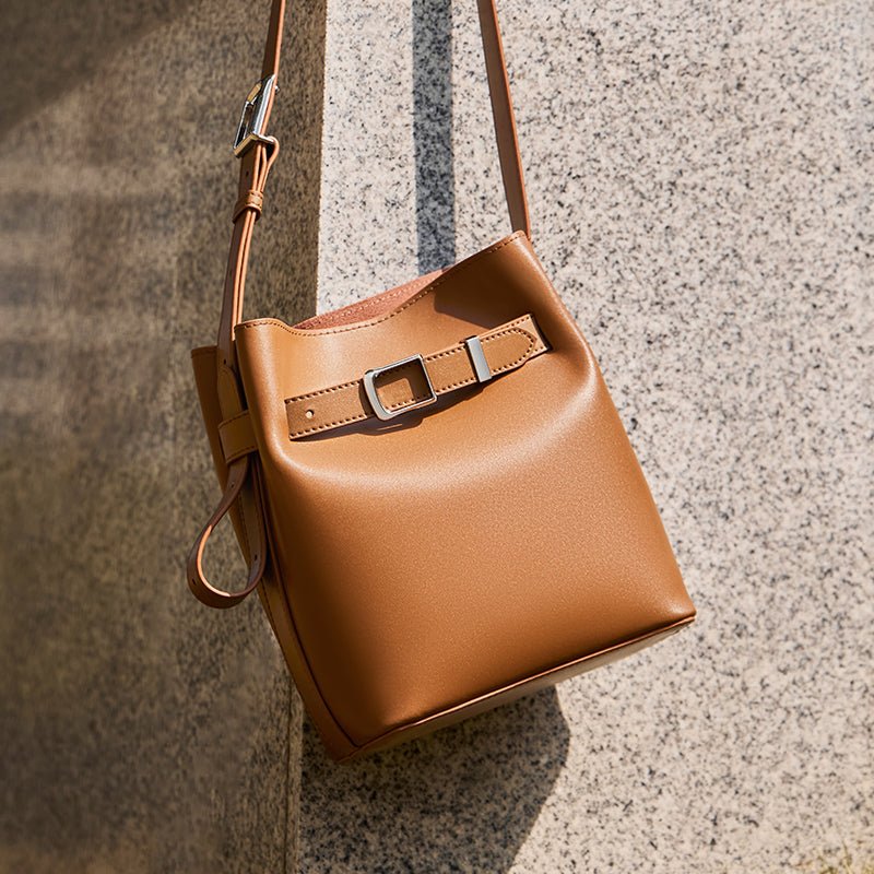 Harper Leather Belt Accent Bucket Crossbody Bag