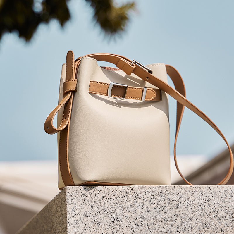 Harper Leather Belt Accent Bucket Crossbody Bag