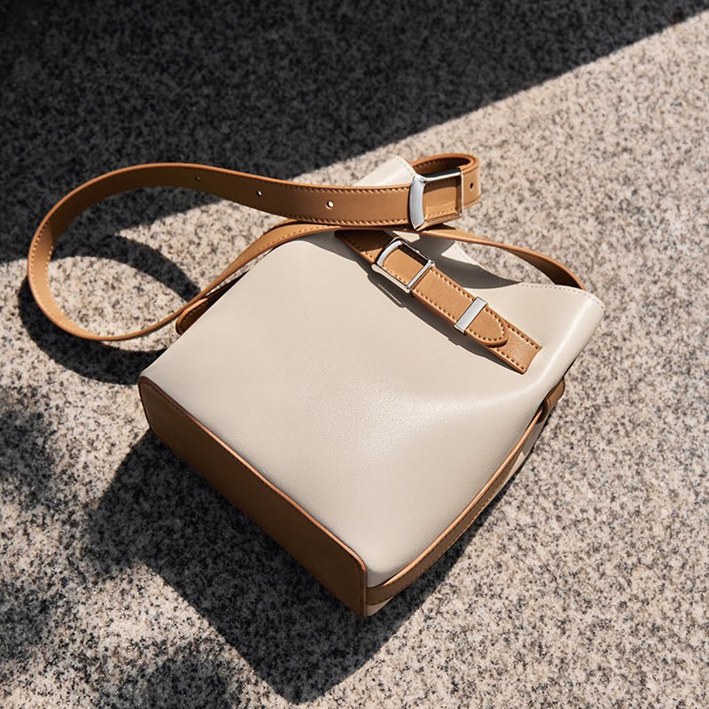 Harper Leather Belt Accent Bucket Crossbody Bag