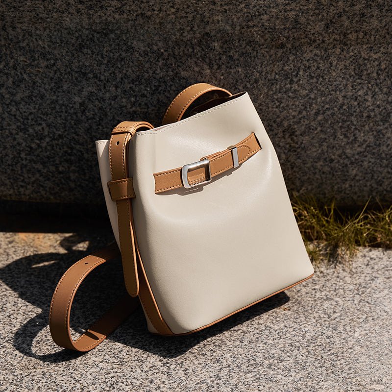 Harper Leather Belt Accent Bucket Crossbody Bag