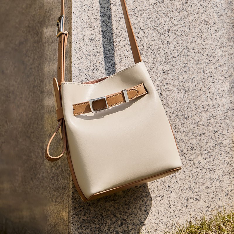 Harper Leather Belt Accent Bucket Crossbody Bag