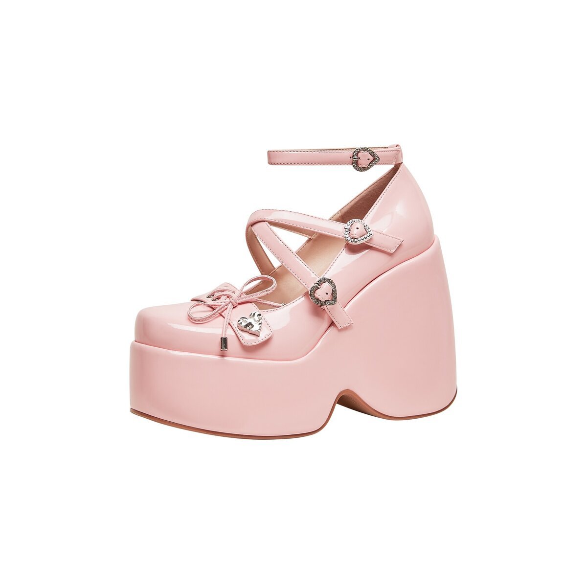 Sweetheart Patent Mary Jane Platform Wedges with Heart Buckles
