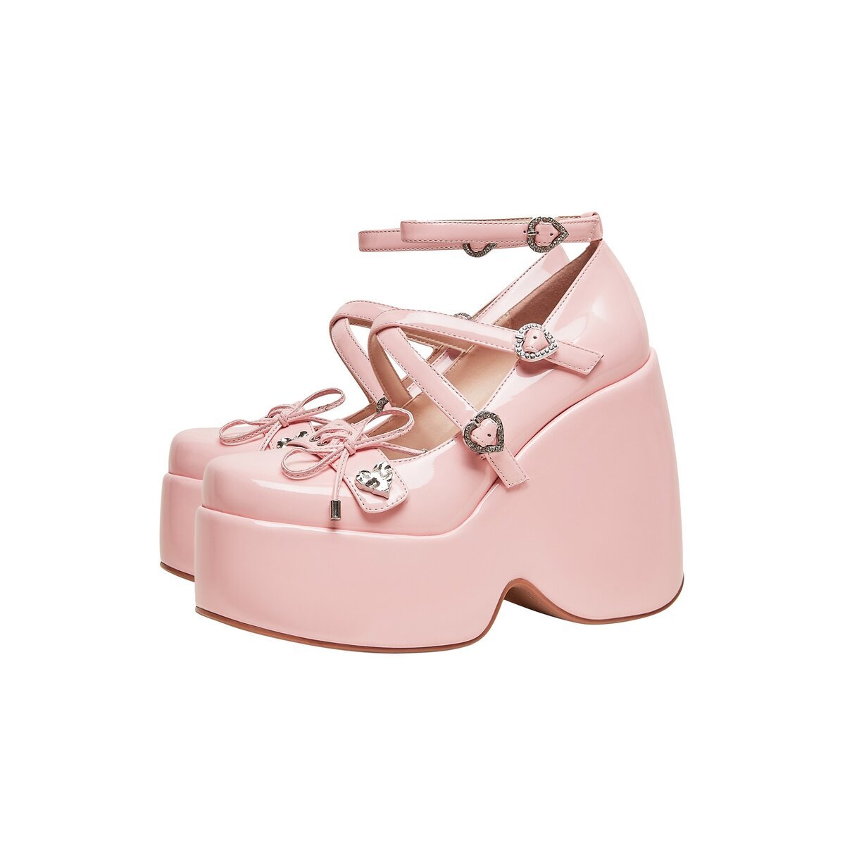 Sweetheart Patent Mary Jane Platform Wedges with Heart Buckles