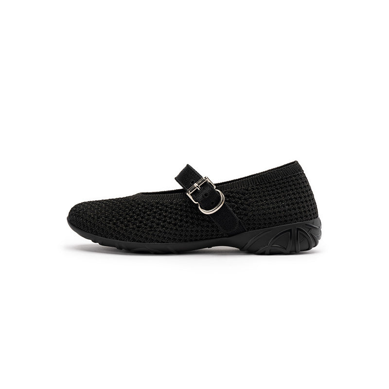 Heart Cutout Breathable Mesh Mary Jane Wedges – Pointed Toe Knit Work Shoes
