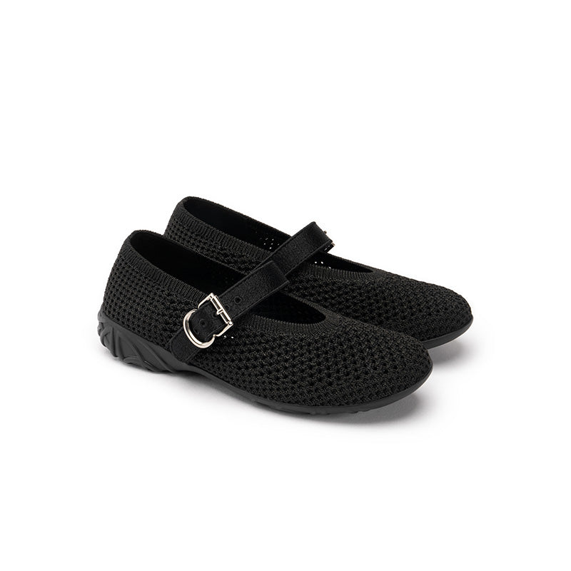 Heart Cutout Breathable Mesh Mary Jane Wedges – Pointed Toe Knit Work Shoes