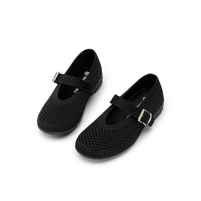 Heart Cutout Breathable Mesh Mary Jane Wedges – Pointed Toe Knit Work Shoes