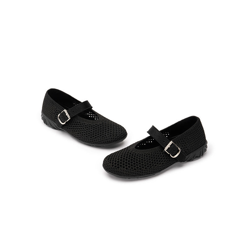 Heart Cutout Breathable Mesh Mary Jane Wedges – Pointed Toe Knit Work Shoes