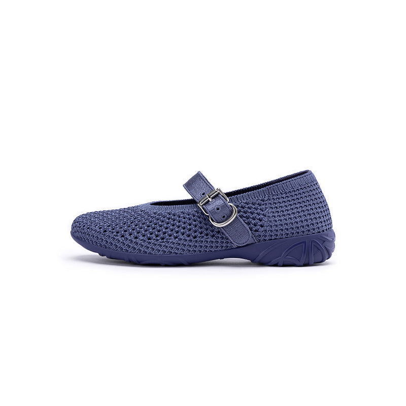 Heart Cutout Breathable Mesh Mary Jane Wedges – Pointed Toe Knit Work Shoes