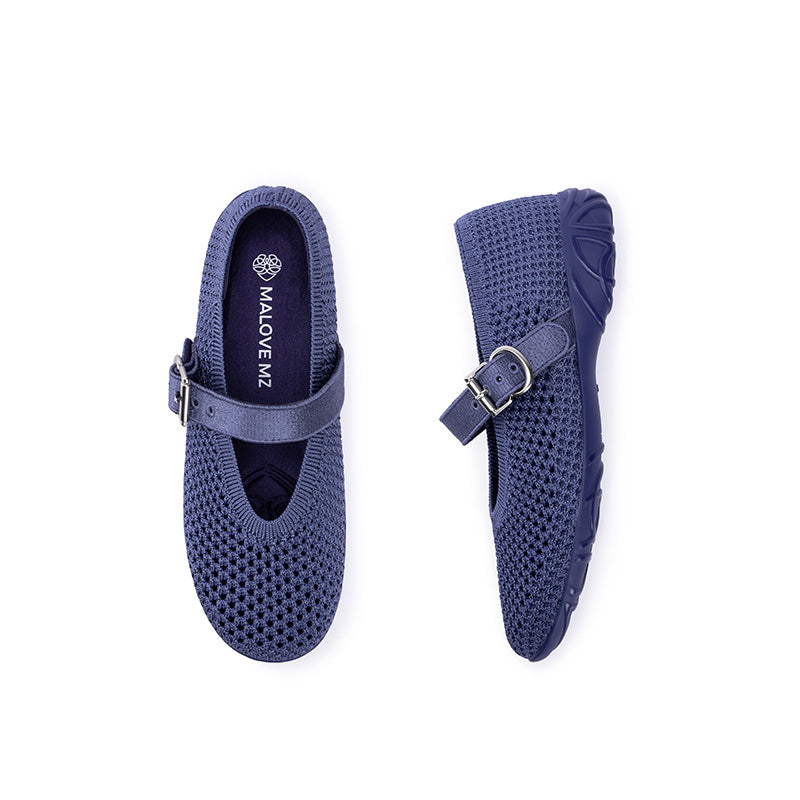 Heart Cutout Breathable Mesh Mary Jane Wedges – Pointed Toe Knit Work Shoes