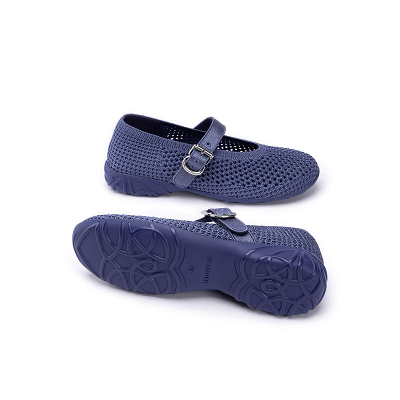 Heart Cutout Breathable Mesh Mary Jane Wedges – Pointed Toe Knit Work Shoes