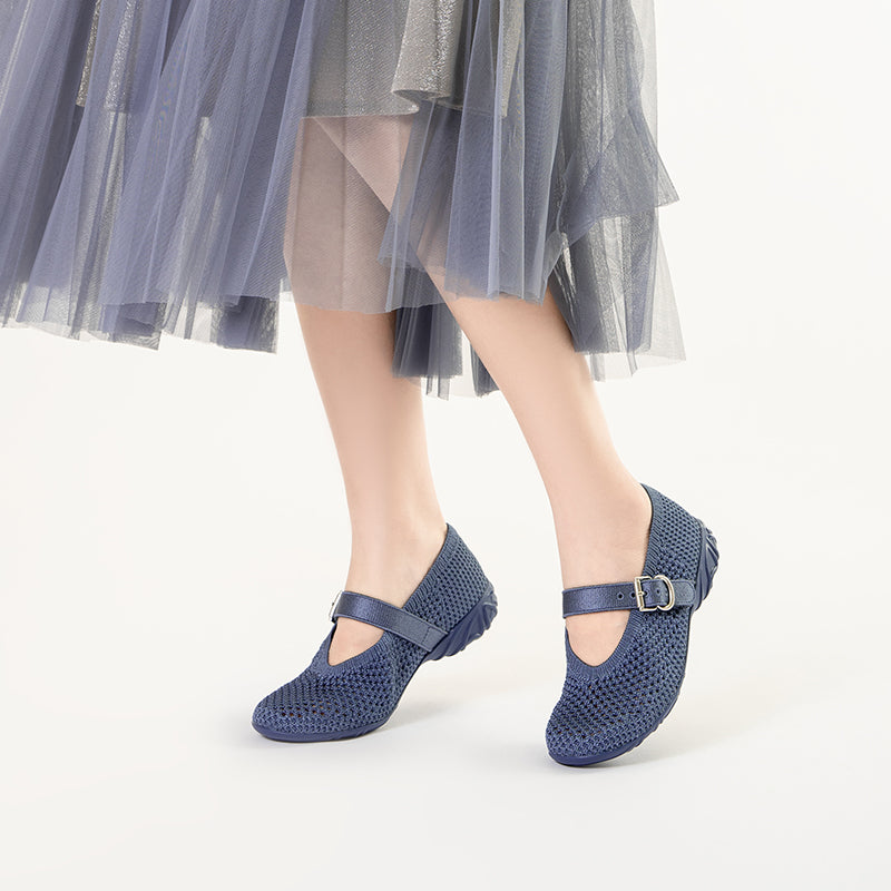 Heart Cutout Breathable Mesh Mary Jane Wedges – Pointed Toe Knit Work Shoes