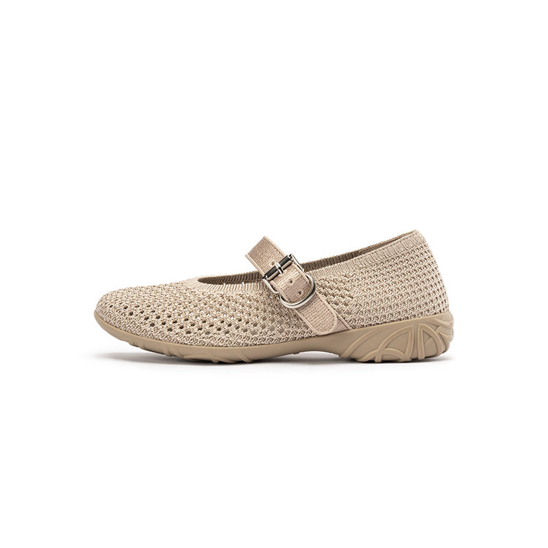 Heart Cutout Breathable Mesh Mary Jane Wedges – Pointed Toe Knit Work Shoes