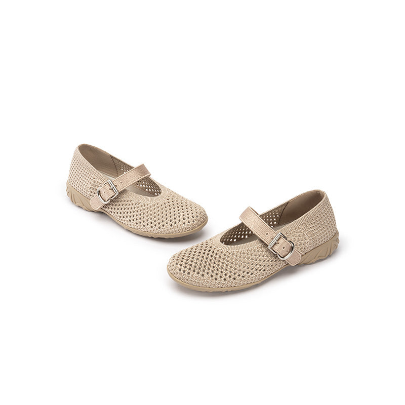 Heart Cutout Breathable Mesh Mary Jane Wedges – Pointed Toe Knit Work Shoes