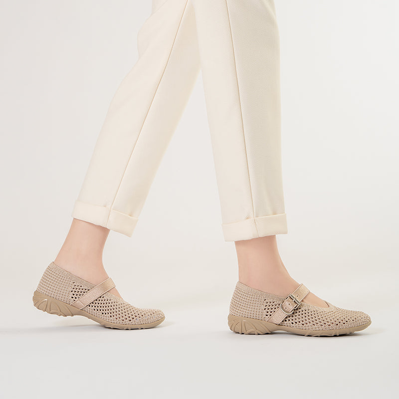 Heart Cutout Breathable Mesh Mary Jane Wedges – Pointed Toe Knit Work Shoes
