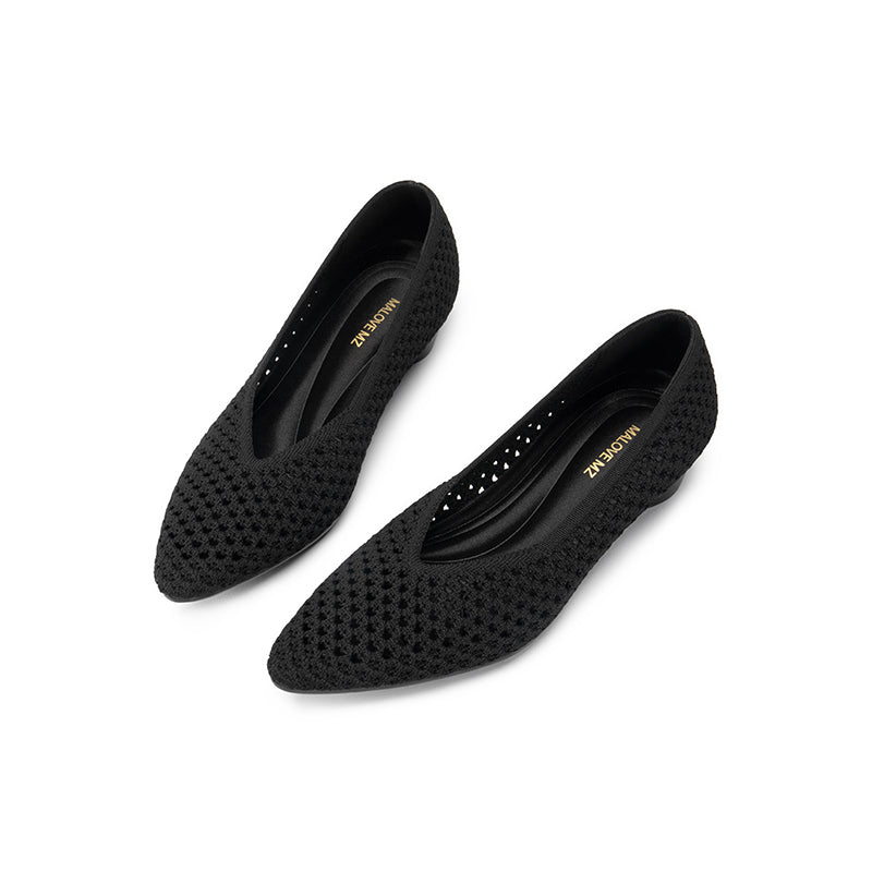Heart Mesh Knit Pointed Toe Wedge Pumps – Breathable V-Cut Office Heels
