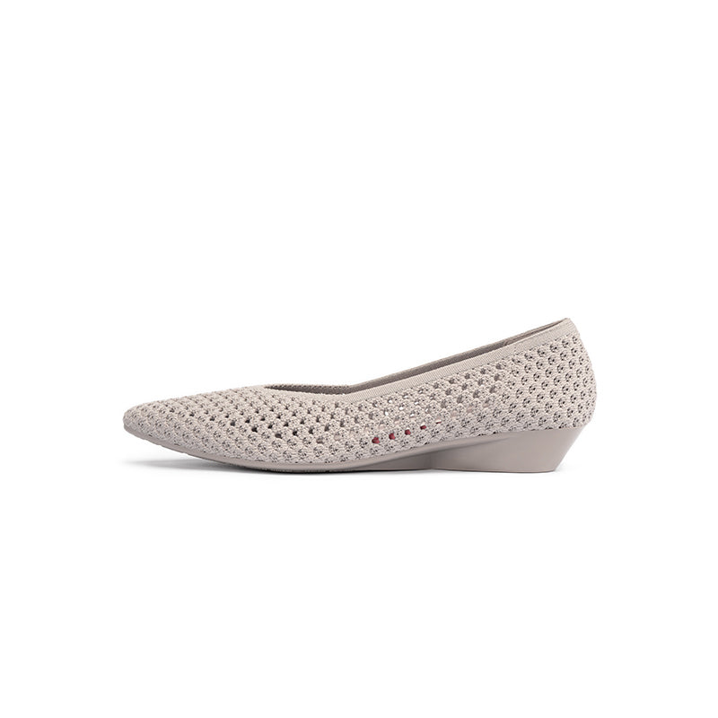 Heart Mesh Knit Pointed Toe Wedge Pumps – Breathable V-Cut Office Heels