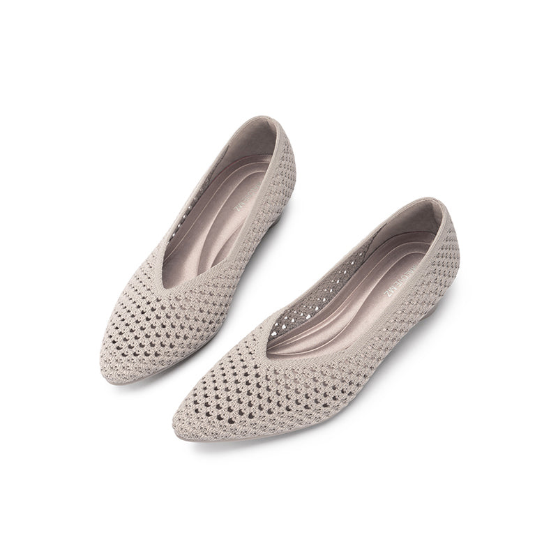 Heart Mesh Knit Pointed Toe Wedge Pumps – Breathable V-Cut Office Heels