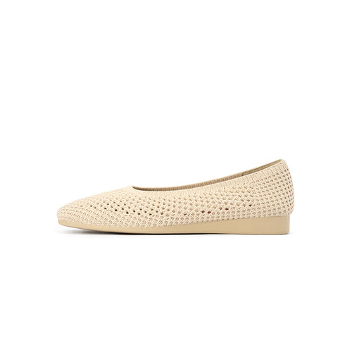 Heart Mesh Knit Square Toe Wedge Flats – Washable Breathable Work Shoes