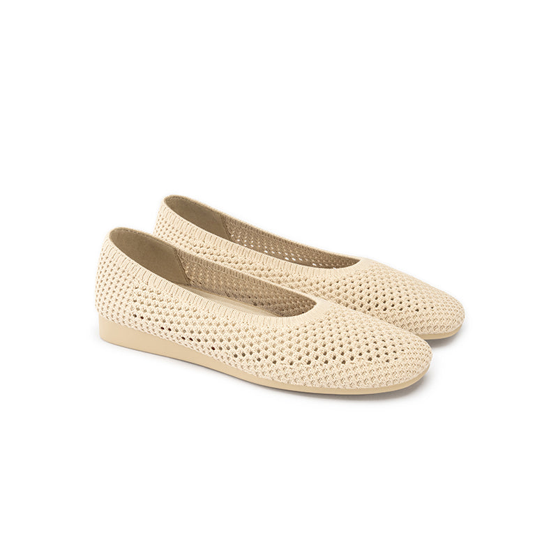 Heart Mesh Knit Square Toe Wedge Flats – Washable Breathable Work Shoes