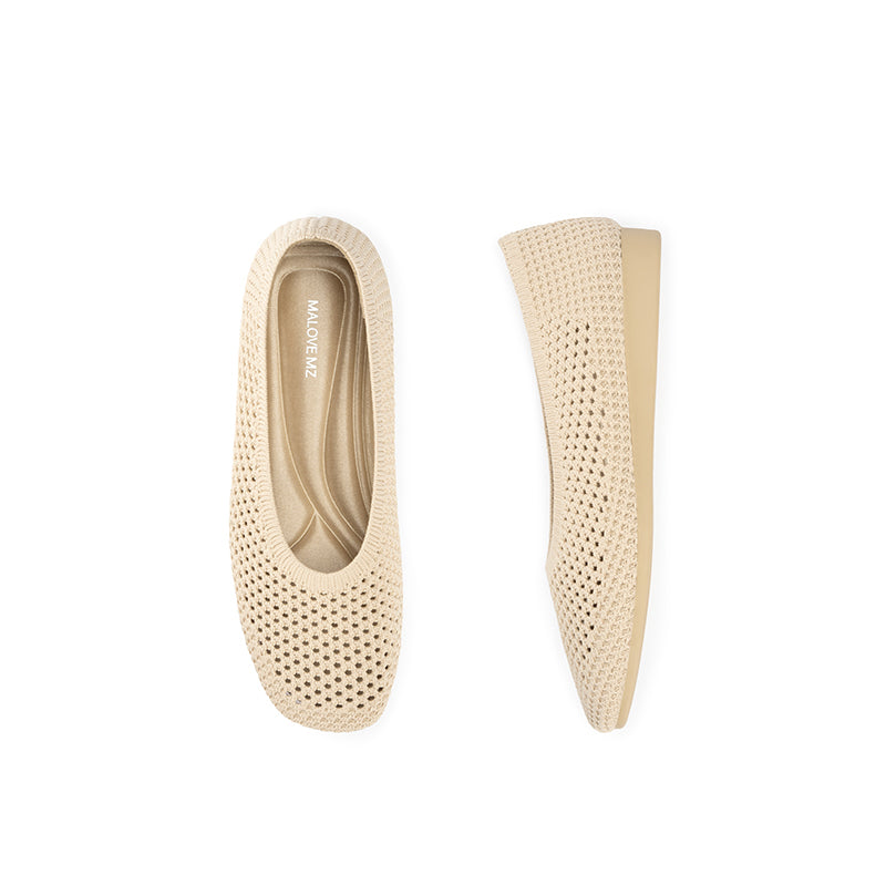 Heart Mesh Knit Square Toe Wedge Flats – Washable Breathable Work Shoes
