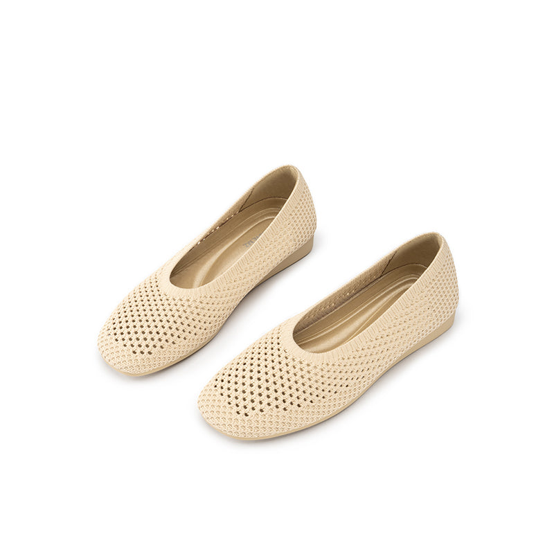 Heart Mesh Knit Square Toe Wedge Flats – Washable Breathable Work Shoes