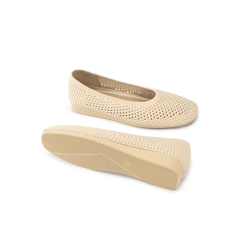 Heart Mesh Knit Square Toe Wedge Flats – Washable Breathable Work Shoes