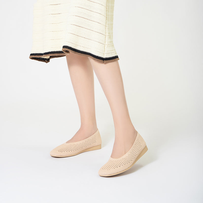 Heart Mesh Knit Square Toe Wedge Flats – Washable Breathable Work Shoes