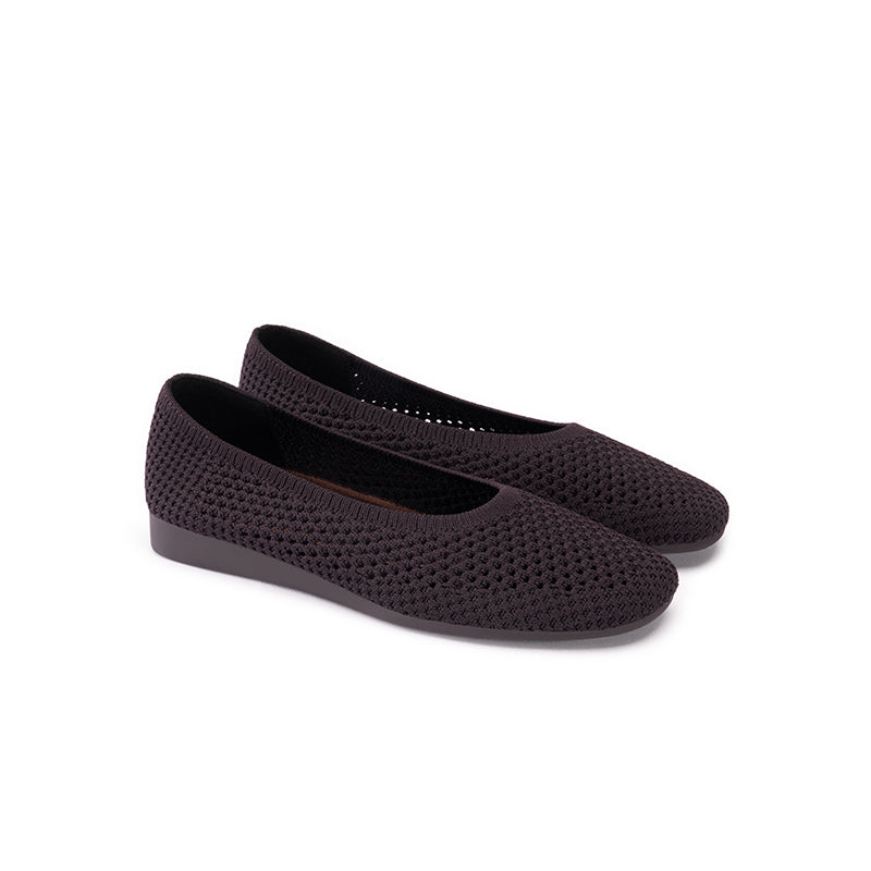 Heart Mesh Knit Square Toe Wedge Flats – Washable Breathable Work Shoes