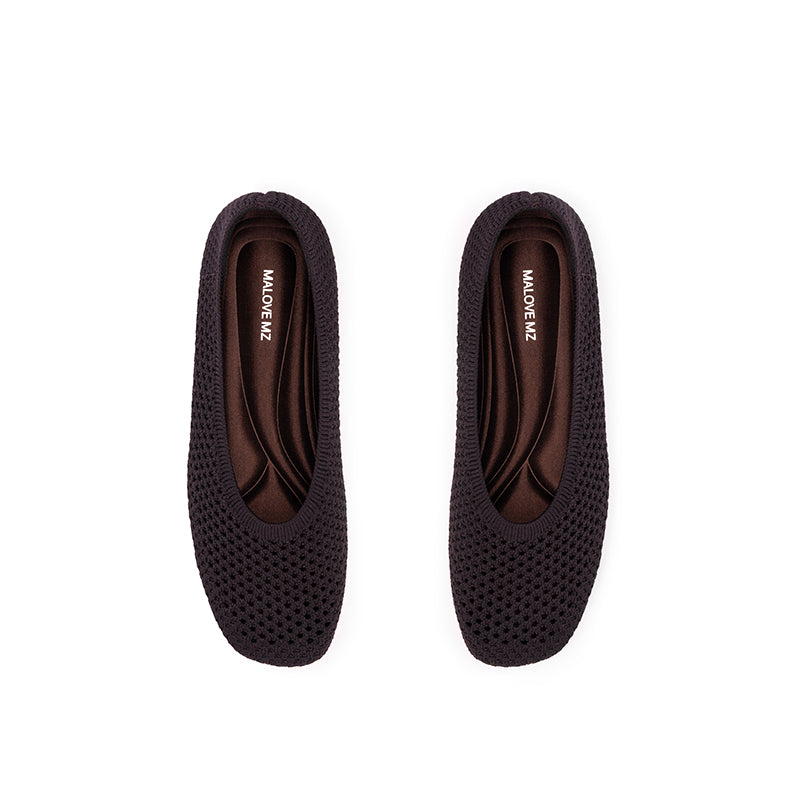 Heart Mesh Knit Square Toe Wedge Flats – Washable Breathable Work Shoes