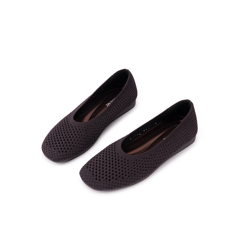 Heart Mesh Knit Square Toe Wedge Flats – Washable Breathable Work Shoes