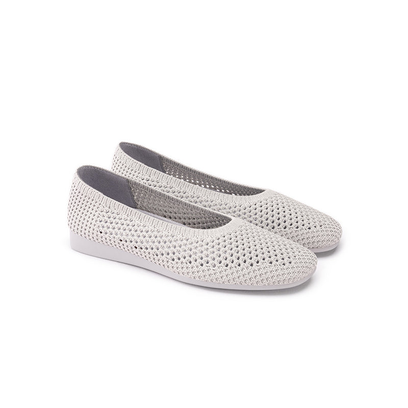 Heart Mesh Knit Square Toe Wedge Flats – Washable Breathable Work Shoes