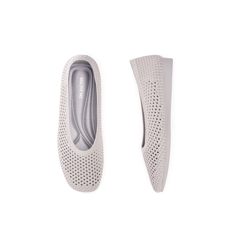 Heart Mesh Knit Square Toe Wedge Flats – Washable Breathable Work Shoes