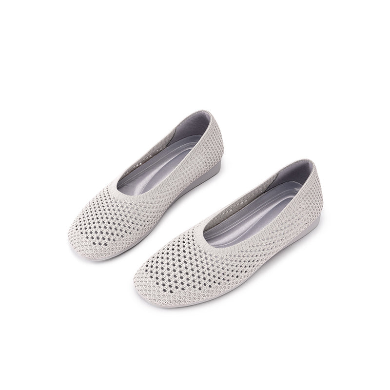 Heart Mesh Knit Square Toe Wedge Flats – Washable Breathable Work Shoes