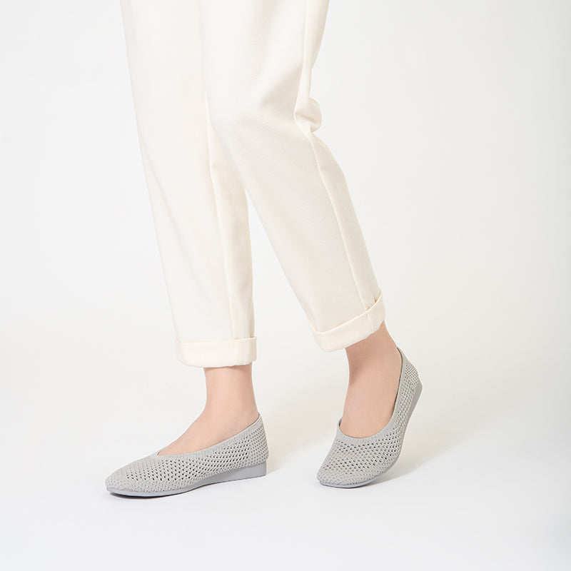 Heart Mesh Knit Square Toe Wedge Flats – Washable Breathable Work Shoes