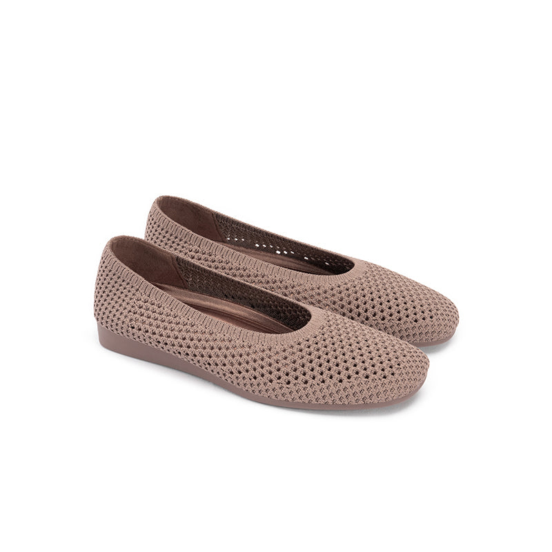 Heart Mesh Knit Square Toe Wedge Flats – Washable Breathable Work Shoes