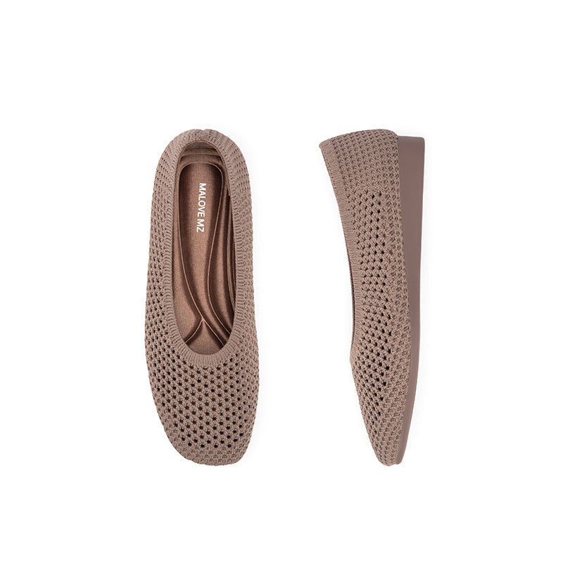 Heart Mesh Knit Square Toe Wedge Flats – Washable Breathable Work Shoes