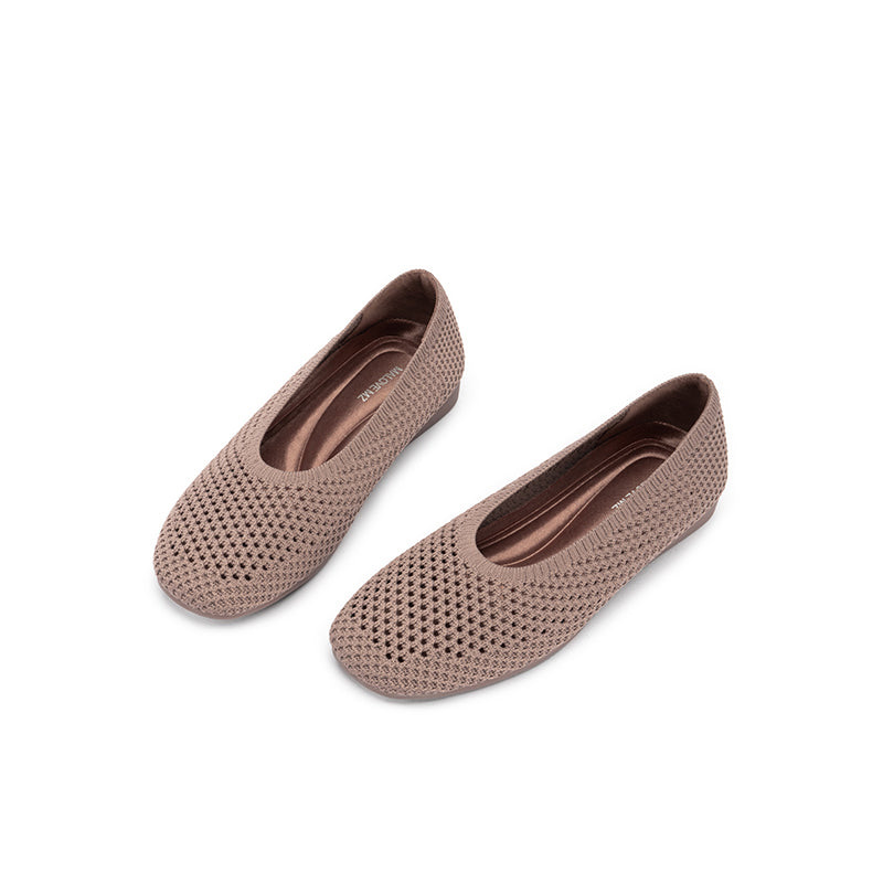 Heart Mesh Knit Square Toe Wedge Flats – Washable Breathable Work Shoes