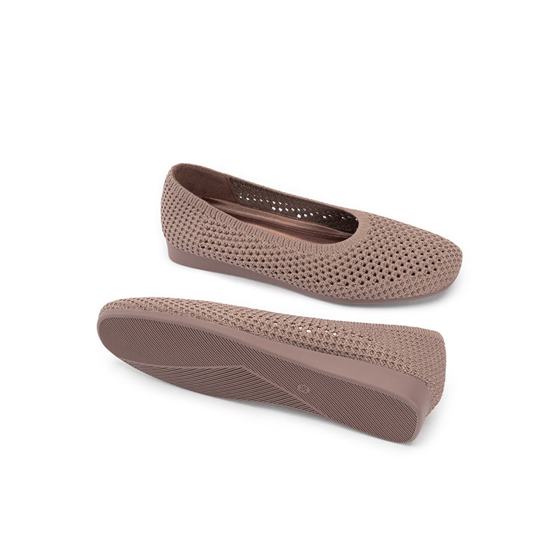 Heart Mesh Knit Square Toe Wedge Flats – Washable Breathable Work Shoes
