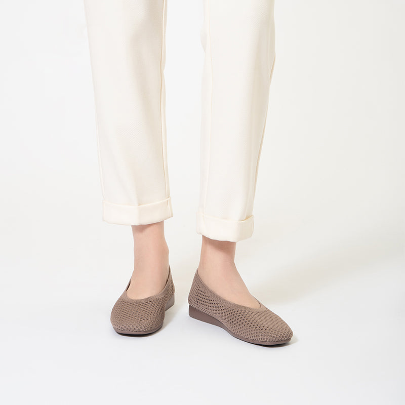 Heart Mesh Knit Square Toe Wedge Flats – Washable Breathable Work Shoes