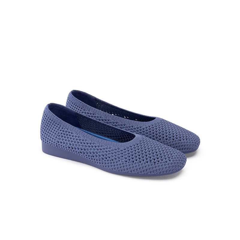 Heart Mesh Knit Square Toe Wedge Flats – Washable Breathable Work Shoes