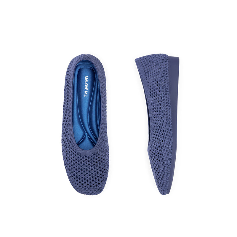 Heart Mesh Knit Square Toe Wedge Flats – Washable Breathable Work Shoes